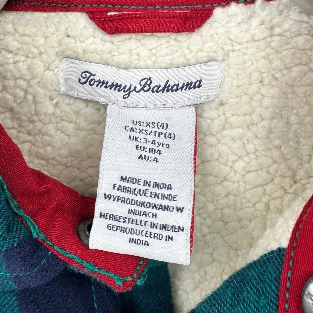 Tommy Bahama Boys Size‎ 4 Green Blue Plaid Sherpa Lined Flannel Shirt Jacket